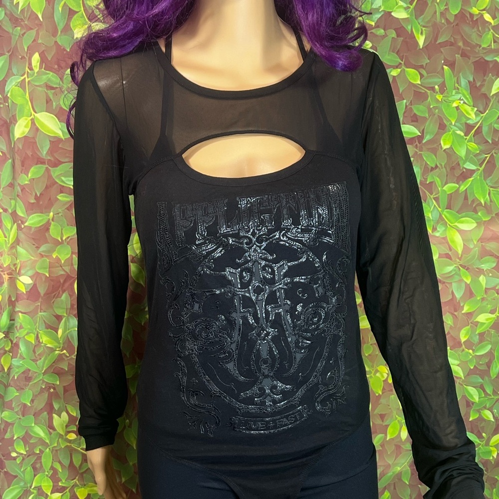 Black Sheer Sleeve Top - Picture 10 of 11